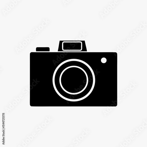 Black Camera Icon Isolated on White Background – Vintage Style Photography Symbol
