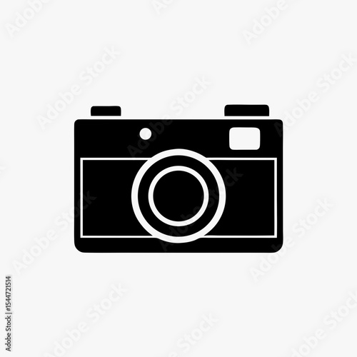 Black Camera Icon Isolated on White Background – Vintage Style Photography Symbol
