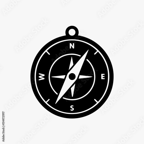 Black and White Compass Icon Isolated on White Background – Minimalist Navigation Symbol

