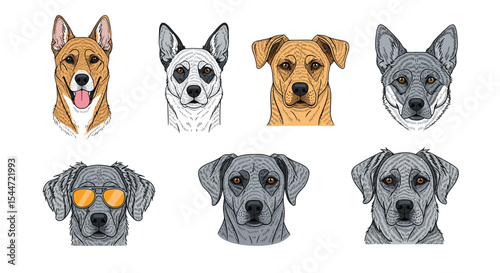 Collection of Adorable Dog Portraits: A Vector Illustration Series of Various Breeds