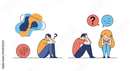 Mental Health Flat Minimalist Design People Problem Sad Depression Social Problem Psychology