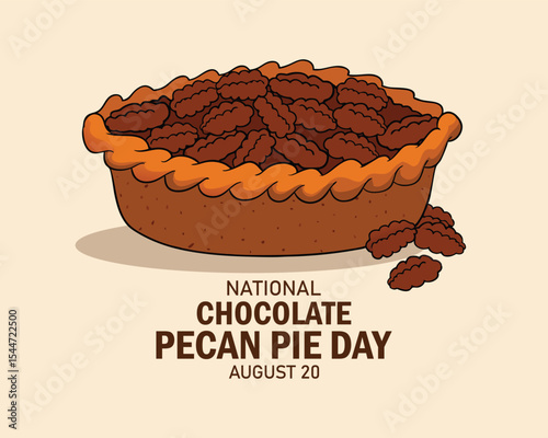 Vector Illustration of National Chocolate Pecan Pie Day. August 20. Flat design vector.