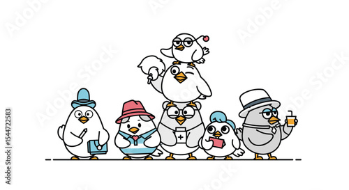 A Family of Adorable Owls in Minimalist Vector Design Flat Cute Illustration