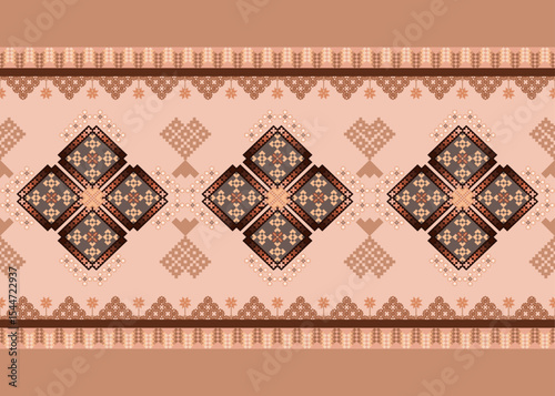 Fabric sameless pixel embroidery design, native ethnic geometric navajo patterns
