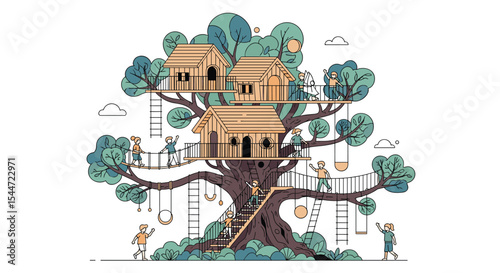 The Great Tree House Adventure Awaits Children Friends Family Fun Enjoying Playtime