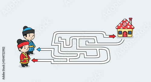 Help Kids to Find the Way Out From the Maze Puzzle Game Vector