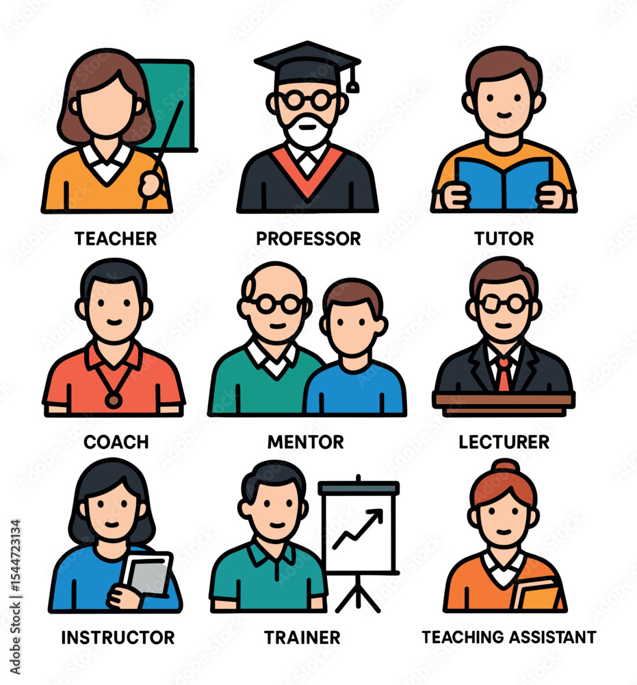 Fototapeta premium Vibrant Educator Icons