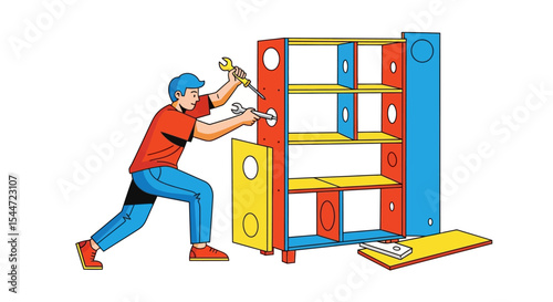 DIY Furniture Assembly Illustration – Colorful Home Improvement Concept