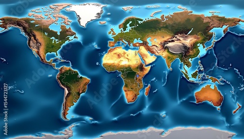 World Map Illustration of Continents and Oceans