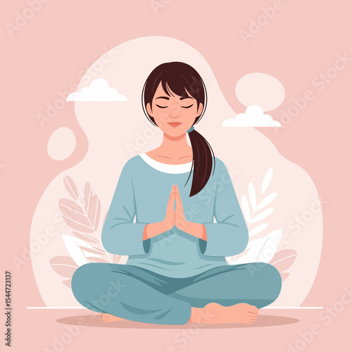 Meditative Calm – Mindfulness and Inner Peace Vector Illustration in Pink Tones
