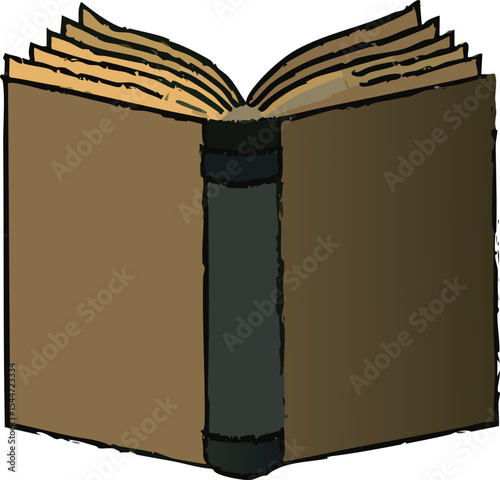 the open book's appearance (colors, textures, script). What does it imply about its age and the atmosphere