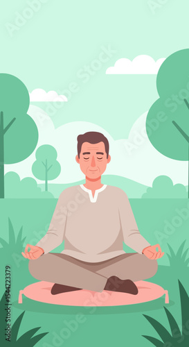 Outdoor Meditation in Nature – Serene Wellness Vector Illustration