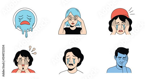 Emotional expression with cute people character flat style vector art illustration set