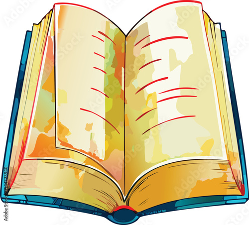 the open book's appearance (colors, textures, script). What does it imply about its age and the atmosphere