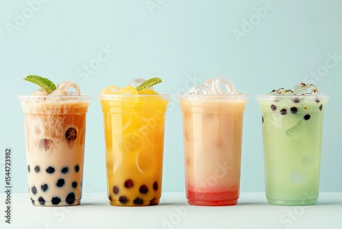 High Detail Image of Tasty Bubble Tea Drinks Arrangement