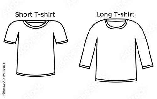 Vector illustration of black ink hand drawn short and long sleeve t-shirts