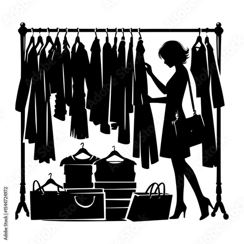 Woman shopping for clothes at a clothing rack