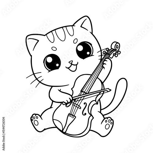 cat playing biola. coloring page. cat coloring