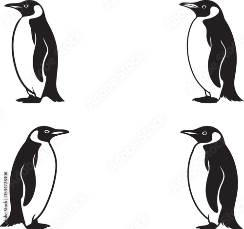 Four Black and White Penguin Silhouettes monochrome