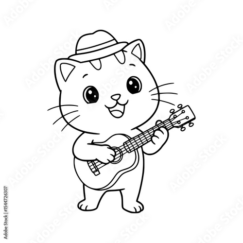 cat playing guitar, coloring page. cat coloring.