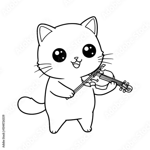 cat playing biola. coloring page. cat coloring