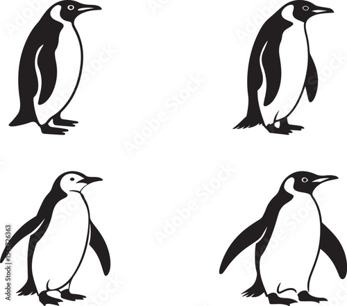 Four Black and White Penguin Silhouettes bird