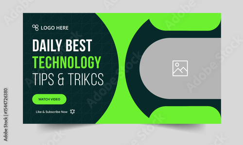 Daily technology tips and tricks video thumbnail banner design, daily photography learning tips and techniques video cover banner design, editable vector eps 10 file format