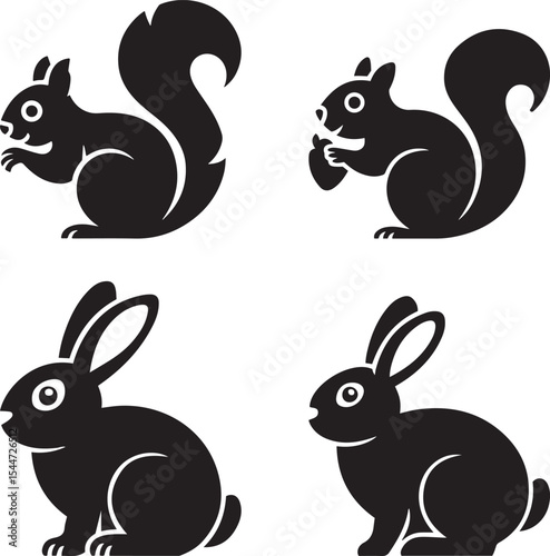 Black Silhouettes of Squirrels and Rabbits bunny