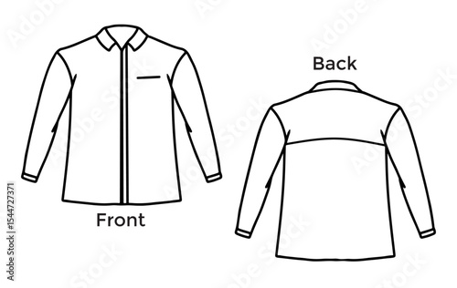 Vector illustration of black ink hand drawn outline of long sleeve shirt, front and back