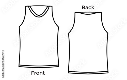 Vector illustration of black ink hand drawn outline of undershirt, front and back