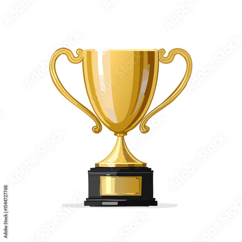 A gleaming golden trophy with two handles rests on a black base, ready for engraving.