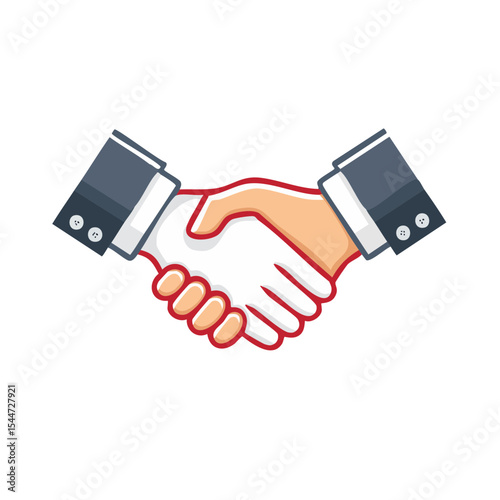 Two hands shaking, symbolizing agreement or partnership, with suit sleeves visible.