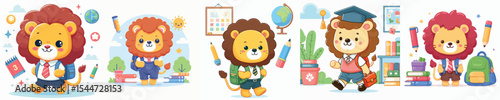cute lion vector going to school
