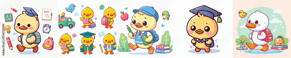 Fototapeta premium cute duck vector going to school