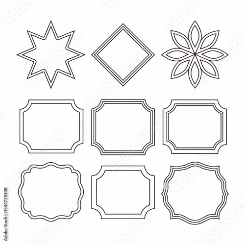 Outlined Vintage Frame and Shape Set. Decorative Vector Collection