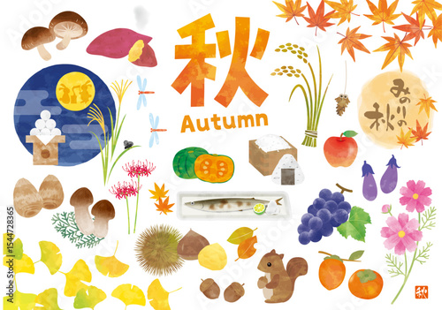 ​​Japanese Autumn Harvest Watercolor Illustration Kit​