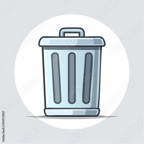 A cartoon illustration of a trash can with a handle, isolated on a white background.