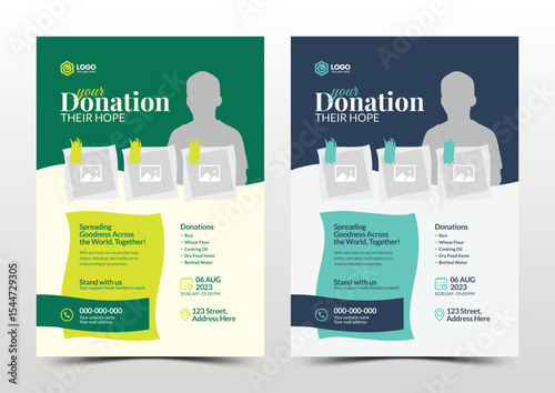 Charity flyer template design with creative photo placeholder