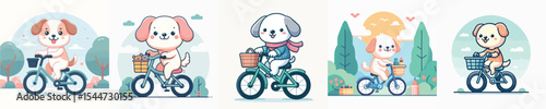 cute dog riding a bike vector