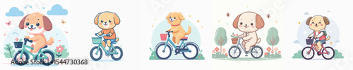 cute dog riding a bike vector