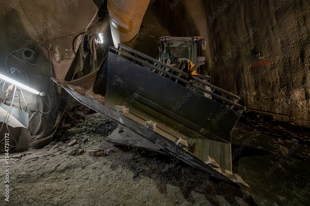 Fototapeta premium Tour of the excavated stations Olbrachtova and Pankrac D and the adjacent line tunnels. Behind the scenes of the construction of the first section of the D metro. Underground part, excavation.