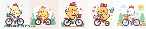 cute chicken riding a bike vector
