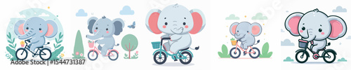 cute elephant riding a bike vector