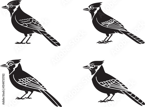 Four Black Blue Jay Bird Silhouettes Different Poses
