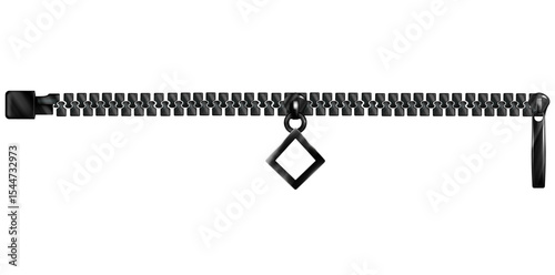 Realistic Black Zipper Isolated On White Background, Zip With Pullers Vector Illustration.	