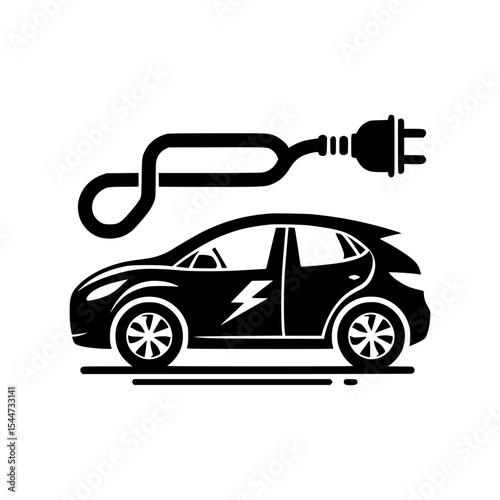 Electric car charging icon black silhouette