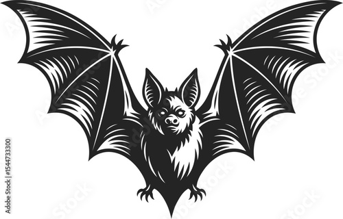 Black Fly Bat Silhouette Vector, Transparent Background.