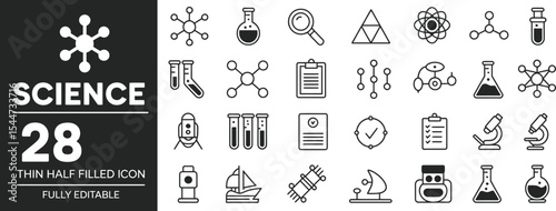 Science icons depicting laboratory equipment isolated on white background