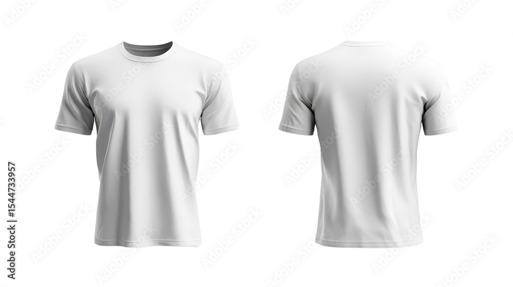 Men's plain white crew neck t-shirt displayed front and back, studio lightingTransparent background, PNG file Men's plain white crew neck t-shirt displayed front and back, studio lightingTransparent background, PNG file