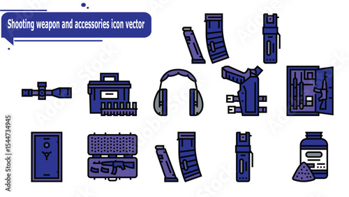 Shooting weapon and accessories icon vector